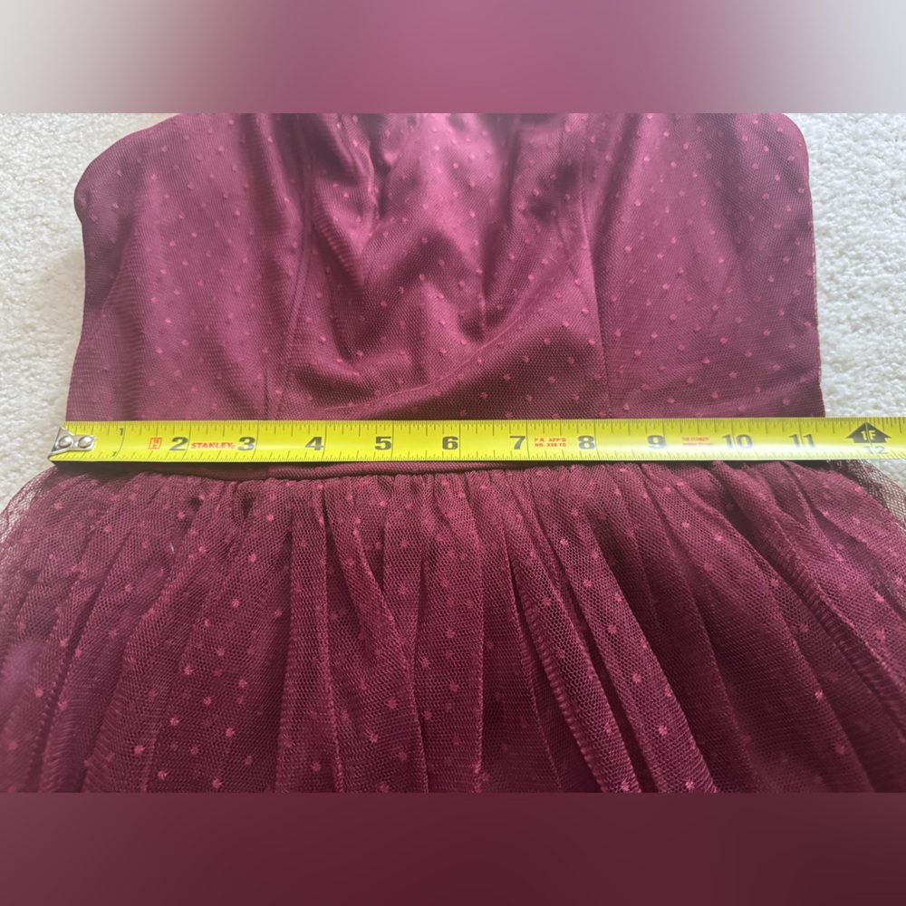Divine Invitation Burgundy Tulle Swiss Dot Ruffled Midi Dress size XS - Picture 11 of 11